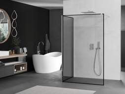 Mexen Kioto Duschwand Walk-in 140 x 120 cm, schwarzer Rahmen, Chrom - 800-140-212-01-70-120