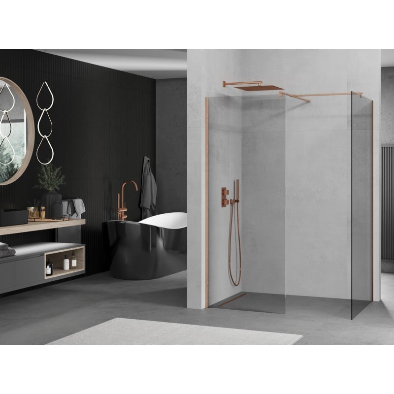 Mexen Kioto Duschwand Walk-in 100 x 100 cm, transparent, gebürstetes Kupfer - 800-100-202-65-00-100