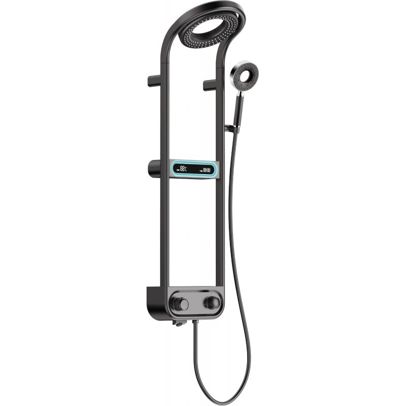 Mexen Peak Aufputz-Duschset mit Regenduschkopf und Armatur, LED-Display, schwarz - 78106-70