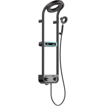 Mexen Peak Aufputz-Duschset mit Regenduschkopf und Armatur, LED-Display, schwarz - 78106-70