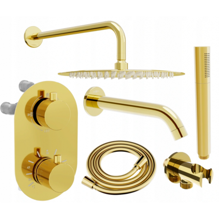 Mexen Kai DR70 Unterputz-Badewannen- und Duschset mit 30 cm Kopfbrause, gold - 77602DR70301-50