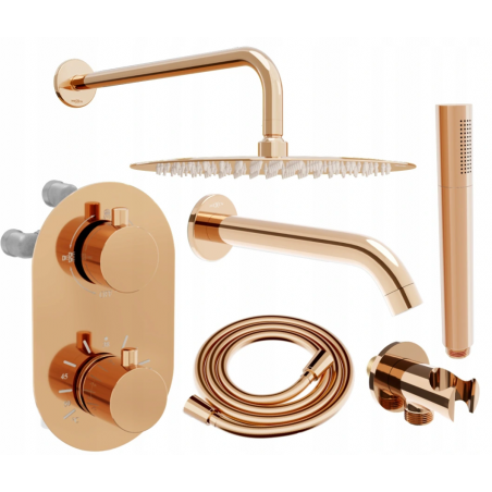 Mexen Kai DR70 Unterputz-Badewannen- und Duschset mit 30 cm Kopfbrause, Roségold - 77602DR70301-60