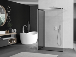 Mexen Kioto Duschwand Walk-in 130 x 90 cm, schwarzer Rahmen, weiß - 800-130-212-20-70-090