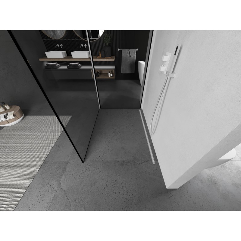 Mexen Kioto Duschabtrennung Walk-in 100 x 100 cm, schwarzer Rahmen, weiß - 800-100-212-20-70-100