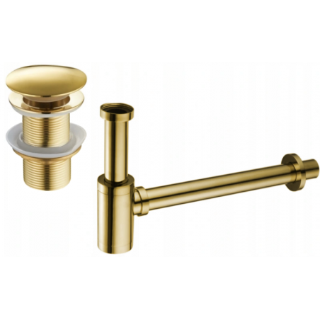 Mexen Halbsyphon für Waschbecken rund mit Klick-Klack-Verschluss, ohne Überlauf, gold - 7991050-50