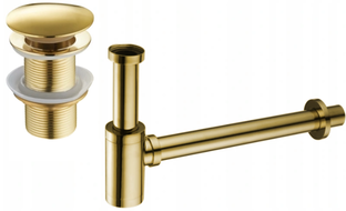 Mexen Halbsyphon für Waschbecken rund mit Klick-Klack-Verschluss, ohne Überlauf, gold - 7991050-50