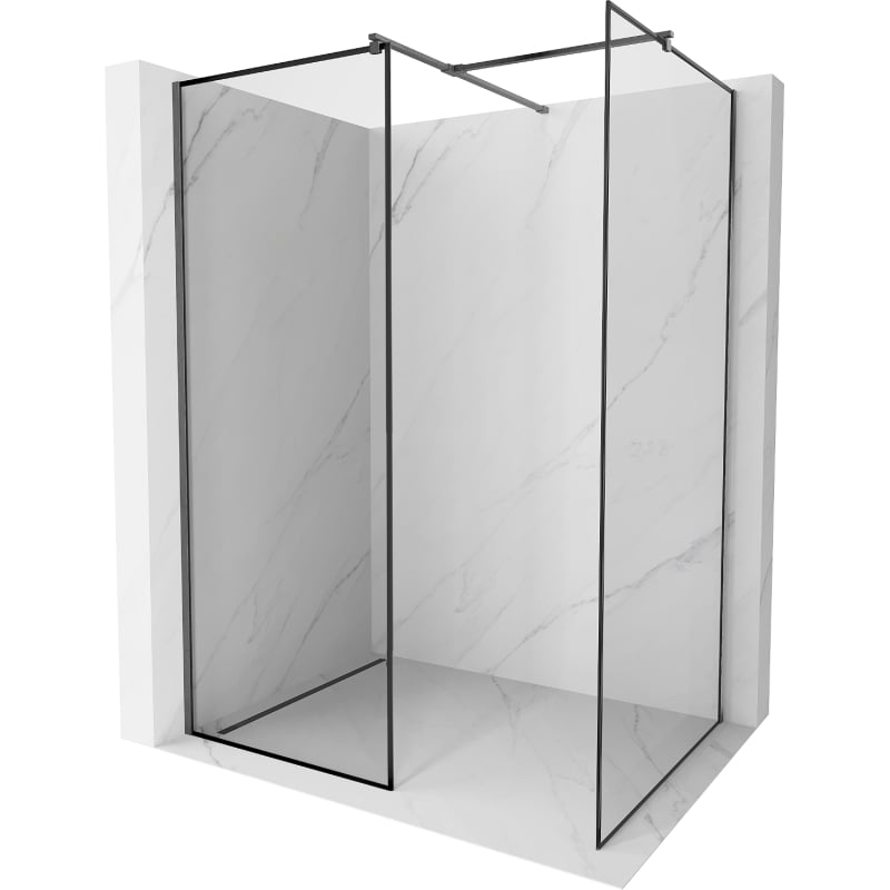 Mexen Kioto Duschwand Walk-in 140 x 110 cm, schwarzer Rahmen, gebürstet gun gray - 800-140-202-66-70-110