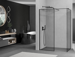Mexen Kioto Duschwand Walk-in 90 x 70 cm, schwarzer Rahmen, schwarz - 800-090-202-70-70-070