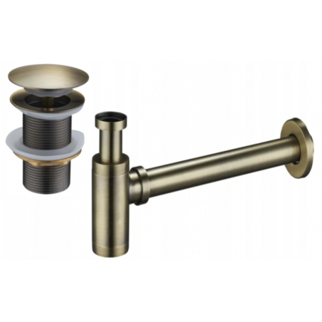 Mexen Runder Waschbecken-Halbsyphon mit Klick-Klack-Verschluss, ohne Überlauf, antikes Messing-7991050-40