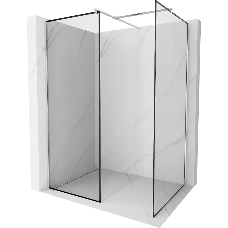 Mexen Kioto Duschwand Walk-in 90 x 70 cm, schwarzer Rahmen, gebürsteter Nickel - 800-090-202-97-70-070