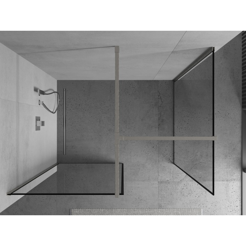 Mexen Kioto Duschwand Walk-in 90 x 70 cm, schwarzer Rahmen, gebürsteter Nickel - 800-090-202-97-70-070