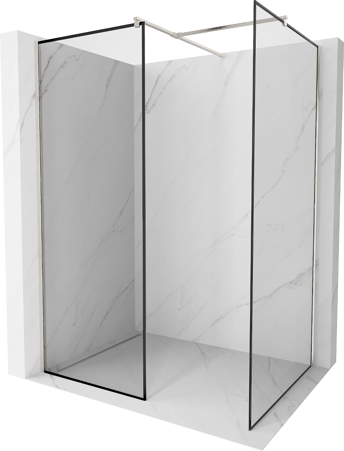 Mexen Kioto Walk-in-Dusche 90 x 90 cm, schwarzes Muster, gebürstetes Nickel - 800-090-202-97-70-090