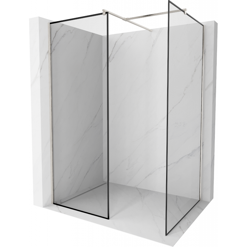 Mexen Kioto Duschwand Walk-in 130 x 100 cm, schwarzer Rahmen, gebürsteter Nickel - 800-130-202-97-70-100