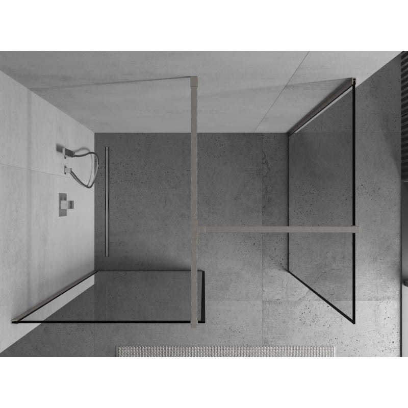 Mexen Kioto Duschwand Walk-in 140 x 100 cm, schwarzer Rahmen, gebürsteter Nickel - 800-140-202-97-70-100