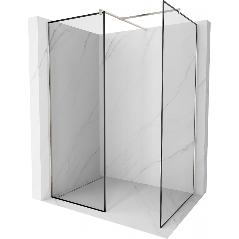 Mexen Kioto Duschwand Walk-in 150 x 100 cm, schwarzer Rahmen, gebürstetes Nickel - 800-150-202-97-70-100