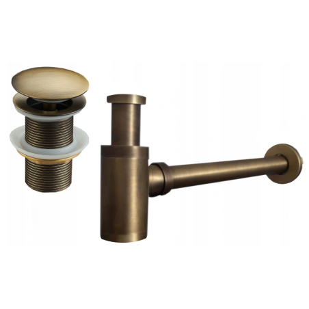 Mexen Runder Waschbecken-Halbsiphon mit Klick-Klack-Verschluss, ohne Überlauf, Antikbronze - 7991050-30