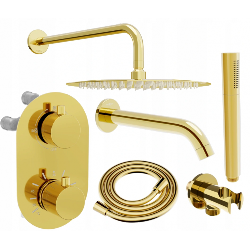 Mexen Kai DR70 Unterputz-Badewannen-Duschsystem mit 25 cm Regenduschkopf, gold - 77602DR70251-50