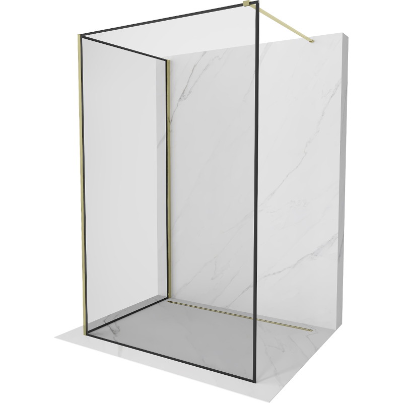 Mexen Kioto Duschwand Walk-in 130 x 70 cm, schwarzer Rahmen, Gold - 800-130-212-50-70-070