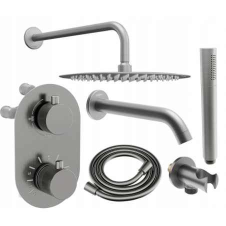 Mexen Kai DR70 Unterputz-Badewannen- und Duschset mit 25 cm Kopfbrause, Graphit - 77602DR70251-66