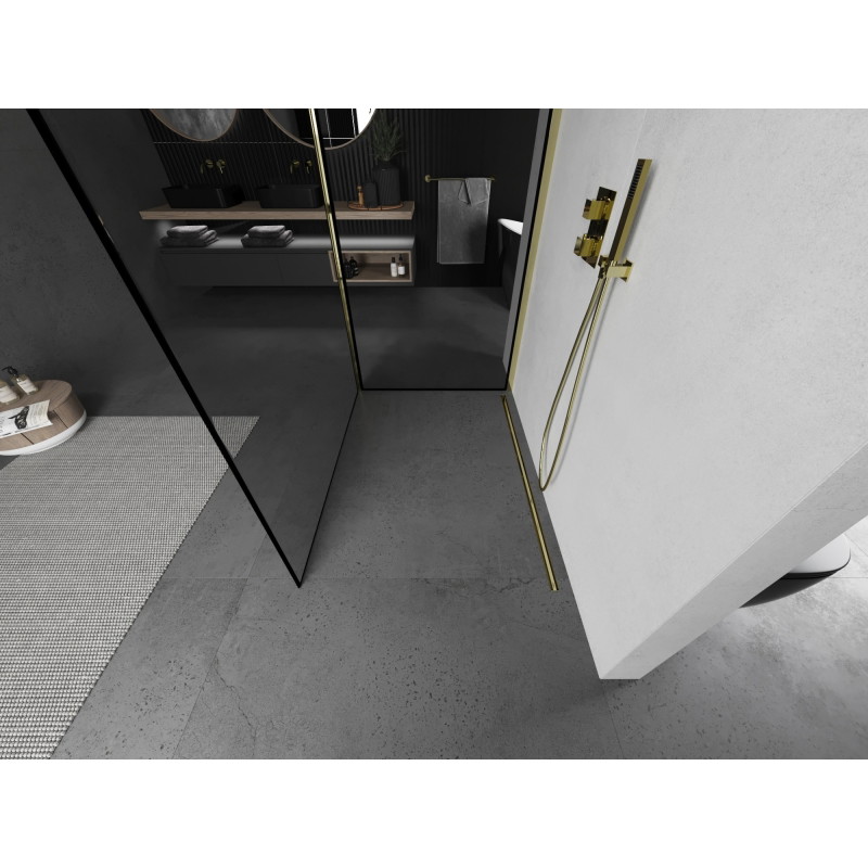 Mexen Kioto Duschwand Walk-in 130 x 70 cm, schwarzer Rahmen, Gold - 800-130-212-50-70-070