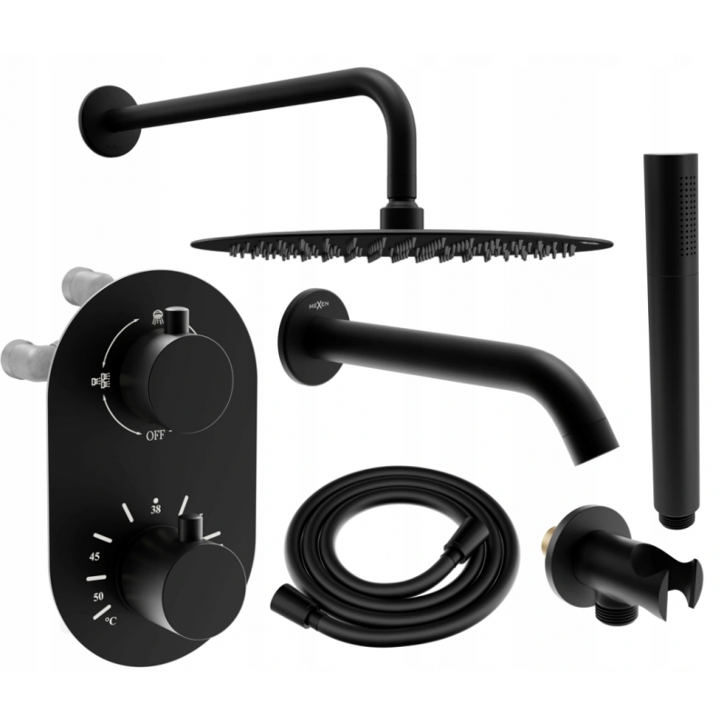 Mexen Kai DR70 Unterputz-Wannen-Duschset mit 25 cm Regenduschkopf, schwarz - 77602DR70251-70