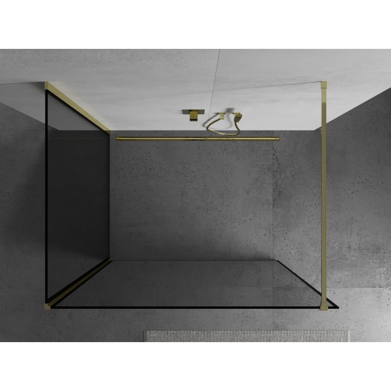 Mexen Kioto Duschwand Walk-in 140 x 80 cm, schwarzer Rahmen, gold - 800-140-212-50-70-080
