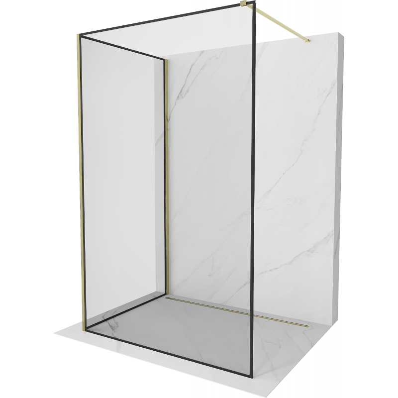 Mexen Kioto Duschwand Walk-in 110 x 90 cm, schwarzer Rahmen, golden - 800-110-212-50-70-090