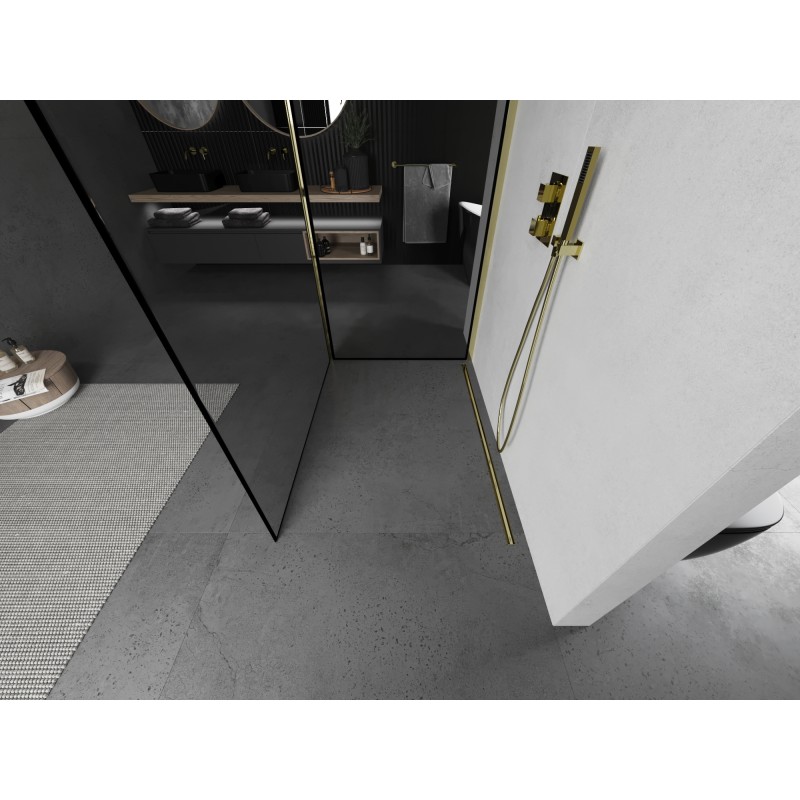 Mexen Kioto Duschwand Walk-in 140 x 80 cm, schwarzer Rahmen, gold - 800-140-212-50-70-080