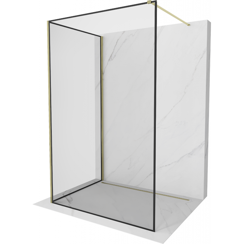 Mexen Kioto Duschwand Walk-in 100 x 100 cm, schwarze Rahmen, gold - 800-100-212-50-70-100