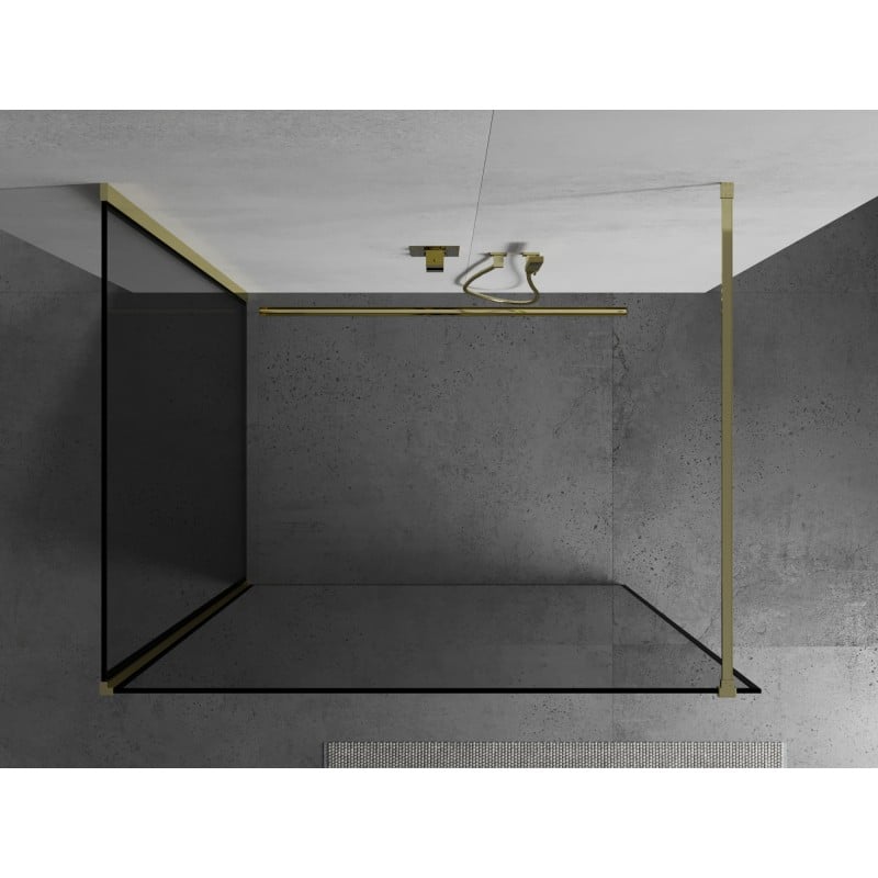 Mexen Kioto Duschwand Walk-in 130 x 110 cm, schwarzer Rahmen, Gold - 800-130-212-50-70-110