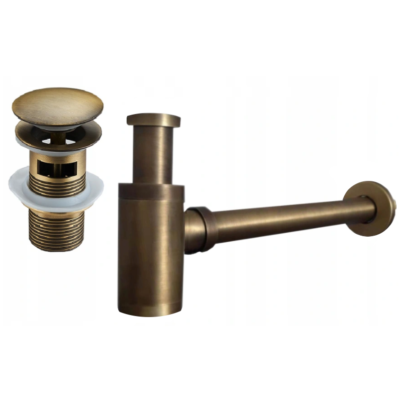 Mexen Halbsiphon für Waschbecken, rund, mit Klick-Klack-Stöpsel, mit Überlauf, antik Bronze - 7992050-30