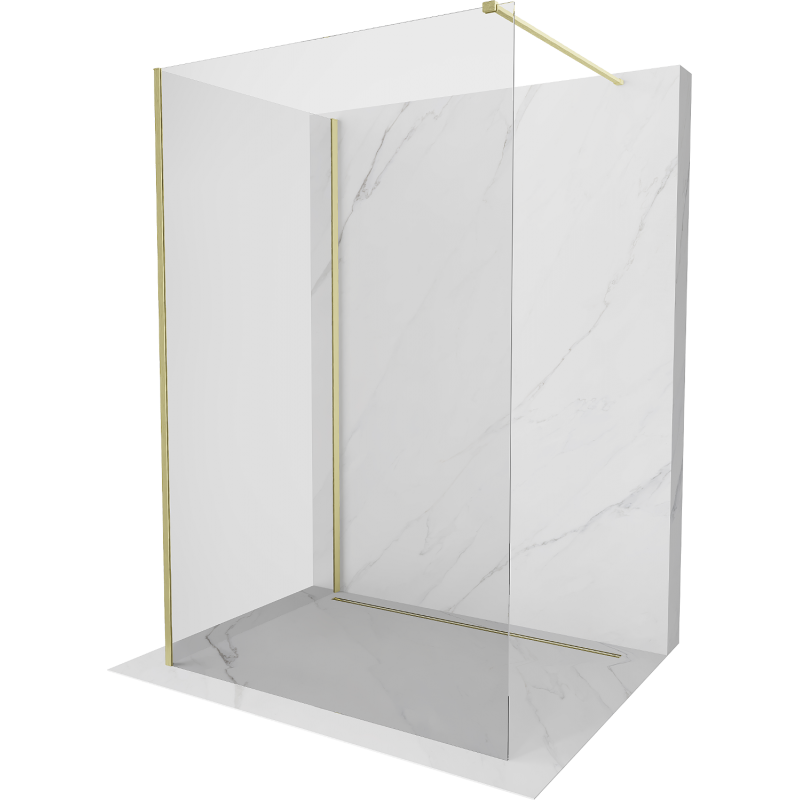 Mexen Kioto Duschwand Walk-in 125 x 70 cm, transparent, gebürstet gold - 800-125-212-55-00-070