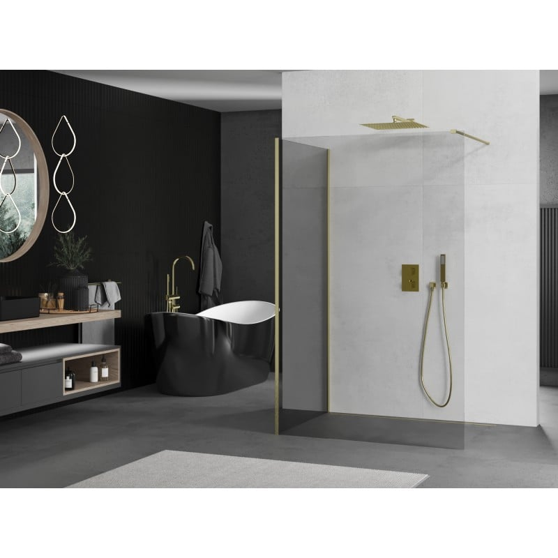 Mexen Kioto Duschwand Walk-in 110 x 80 cm, transparent, gold gebürstet - 800-110-212-55-00-080