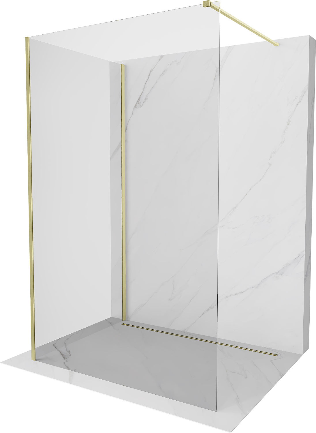 Mexen Kioto Duschwand Walk-in 125 x 80 cm, transparent, gebürstetes Gold - 800-125-212-55-00-080