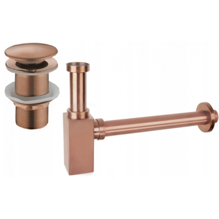 Mexen quadratischer Waschtisch-Halbsiphon mit Klick-Klack-Verschluss, ohne Überlauf, Roségold - 7991060-60