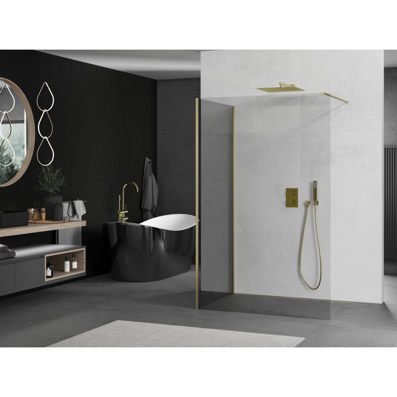 Mexen Kioto Duschwand Walk-in 100 x 100 cm, transparent, gebürstet gold - 800-100-212-55-00-100