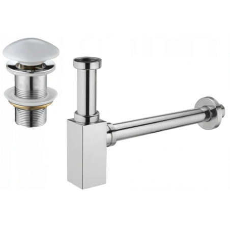 Mexen quadratischer Halbsyphon für Waschbecken mit keramischem Klick-Klack-Stöpsel, ohne Überlauf, Chrom/Weiß - 7991060-02