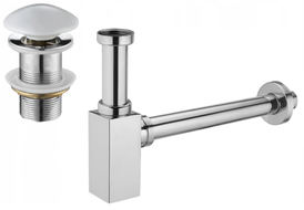 Mexen quadratischer Halbsyphon für Waschbecken mit keramischem Klick-Klack-Stöpsel, ohne Überlauf, Chrom/Weiß - 7991060-02