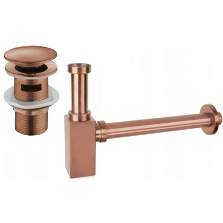 Mexen quadratischer Waschbecken-Halbsyphon mit Klick-Klack-Verschluss, mit Überlauf, Roségold - 7992060-60