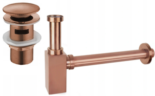 Mexen quadratischer Waschbecken-Halbsyphon mit Klick-Klack-Verschluss, mit Überlauf, Roségold - 7992060-60