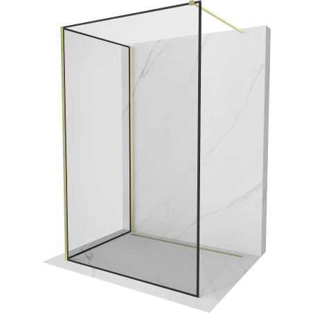 Mexen Kioto Duschwand Walk-in 90 x 70 cm, schwarzer Rahmen, gebürstetes Gold - 800-090-212-55-70-070