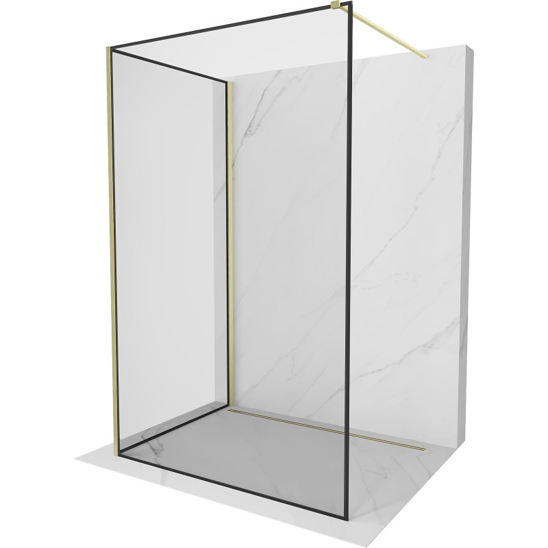 Mexen Kioto Duschwand Walk-in 90 x 80 cm, schwarzer Rahmen, gebürstetes Gold - 800-090-212-55-70-080