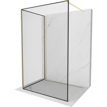 Mexen Kioto Duschwand Walk-in 120 x 80 cm, schwarzer Rahmen, gebürstetes Gold - 800-120-212-55-70-080