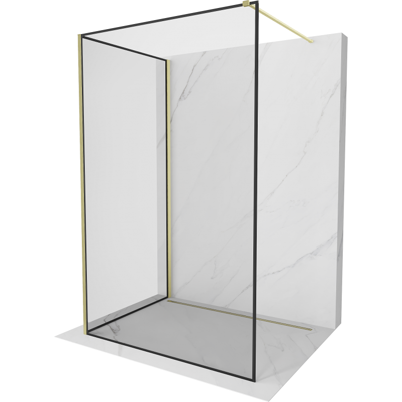 Mexen Kioto Duschwand Walk-in 140 x 80 cm, schwarzer Rahmen, gebürstetes Gold - 800-140-212-55-70-080