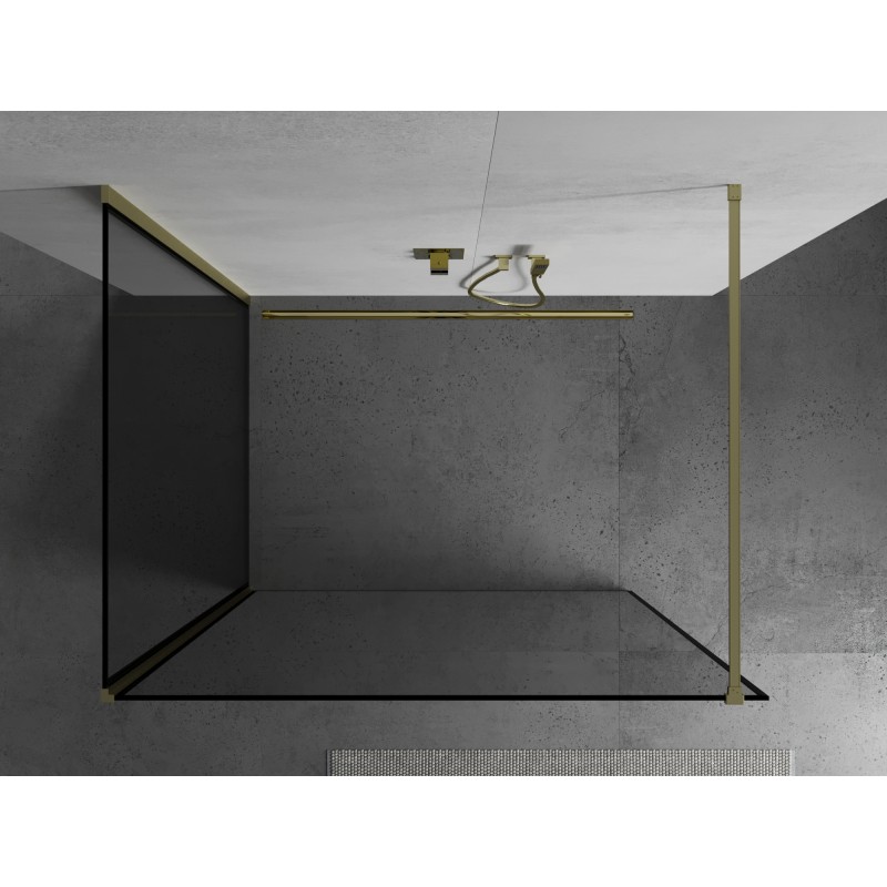 Mexen Kioto Duschwand Walk-in 140 x 70 cm, schwarzer Rahmen, gold gebürstet - 800-140-212-55-70-070