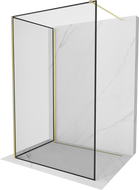 Mexen Kioto Duschwand Walk-in 100 x 80 cm, schwarzer Rahmen, gebürstetes Gold - 800-100-212-55-70-080