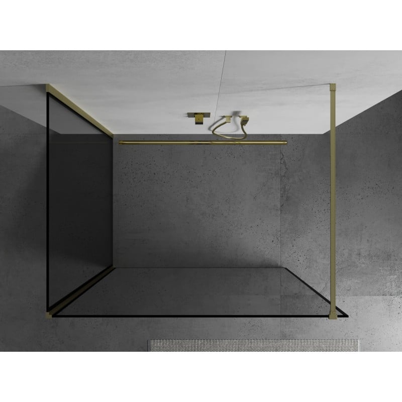 Mexen Kioto Duschwand Walk-in 120 x 90 cm, schwarzer Rahmen, gebürstetes Gold - 800-120-212-55-70-090