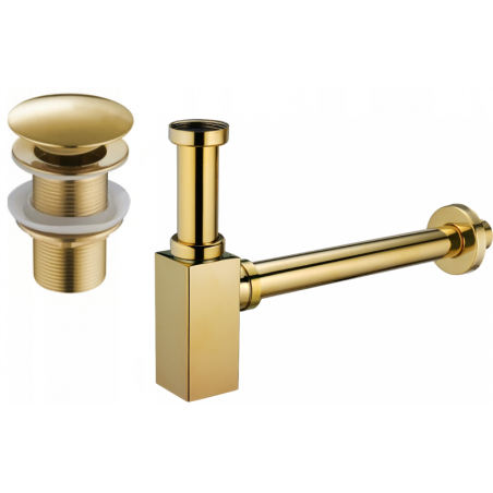 Mexen quadratischer Waschbecken-Halbsiphon mit Klick-Klack-Stöpsel, ohne Überlauf, gold - 7991060-50