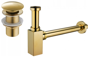 Mexen quadratischer Waschbecken-Halbsiphon mit Klick-Klack-Stöpsel, ohne Überlauf, gold - 7991060-50
