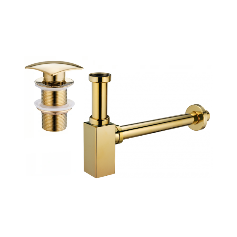 Mexen Waschbecken-Halbsiphon quadratisch mit Klick-Klack-Verschluss, ohne Überlauf, gold - 7991660-50